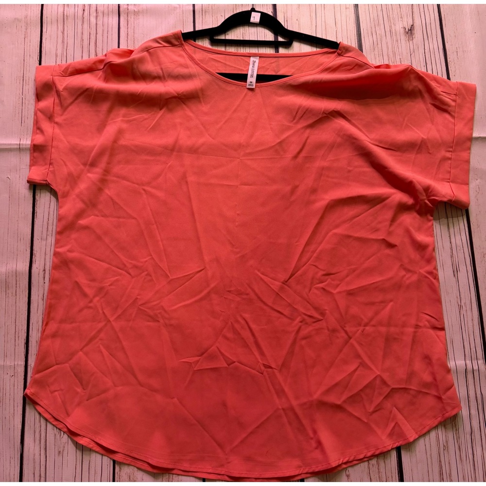 Zenana Outfitters Coral Pink Short Sleeve Cuffed Blouse Crew Neck Top 3X